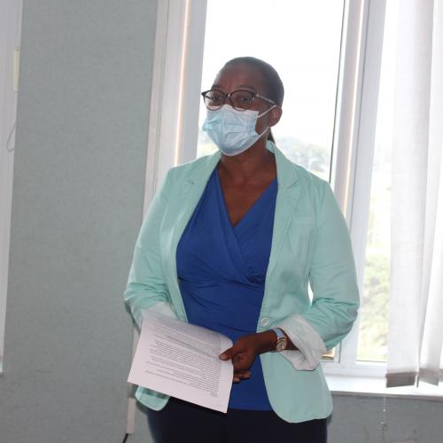 Tsepamo Study Coordinator, Modiegi Diseko updating the Ministry of Health and Wellness on study progress